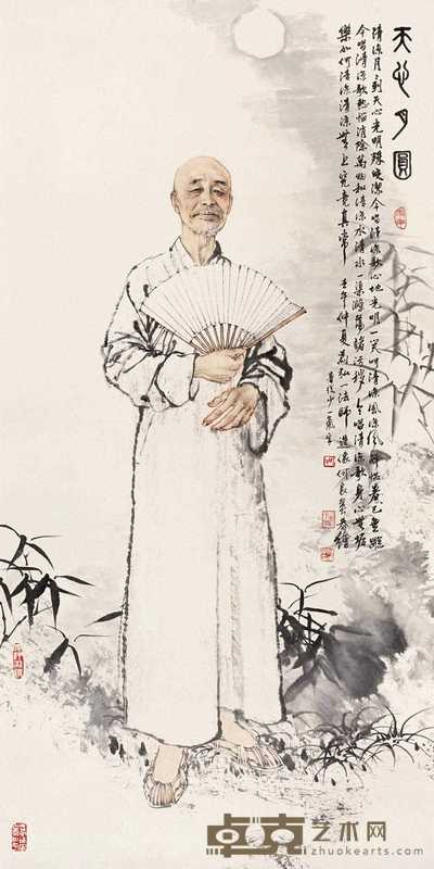 何家英 2002年作 天心月圆 镜心 137×68cm